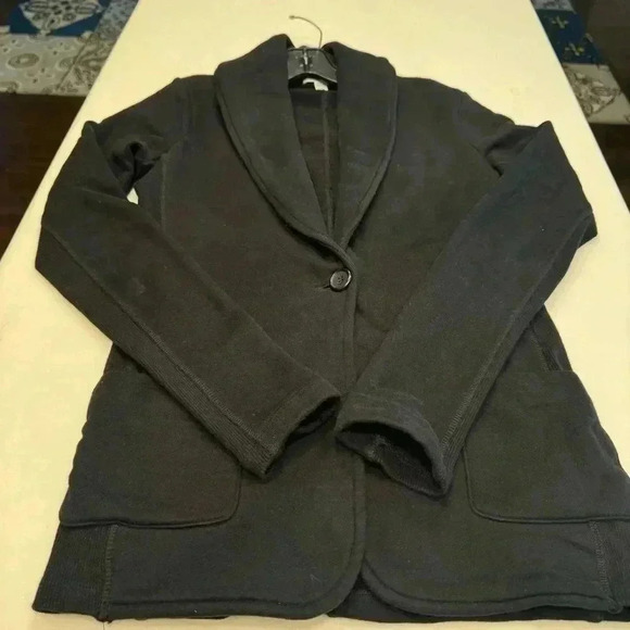 Standard James Perse Black Stretch Cotton One Button Knit Blazer Size 2 Small - Picture 7 of 9